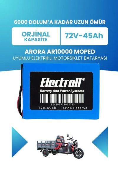 ELECTROLL Arora AR10000 MOPED Uyumlu Batarya LiFePO4 72V 45Ah Elektrikli Moto...