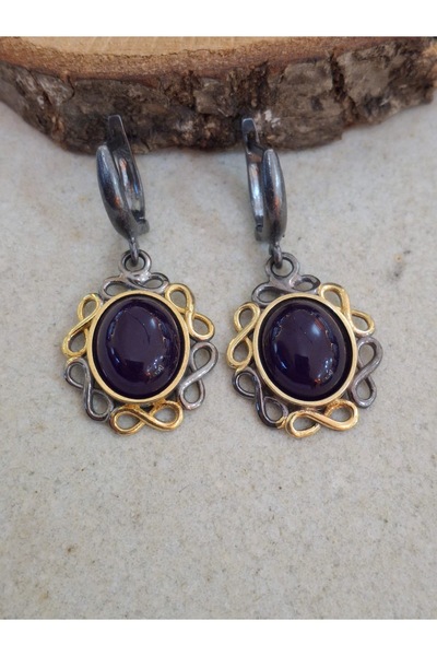 Süryani gümüş sanatı Lazuli Lapis Taşlı Gümüş Küpe