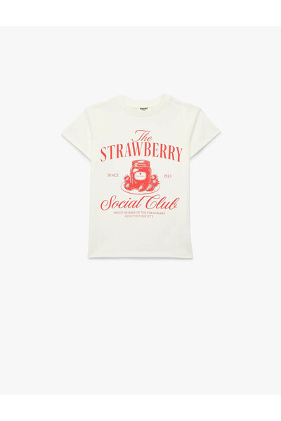 Koton Bisiklet Yaka Baskılı Ekru Kız Çocuk T-Shirt 6SKG10291AK