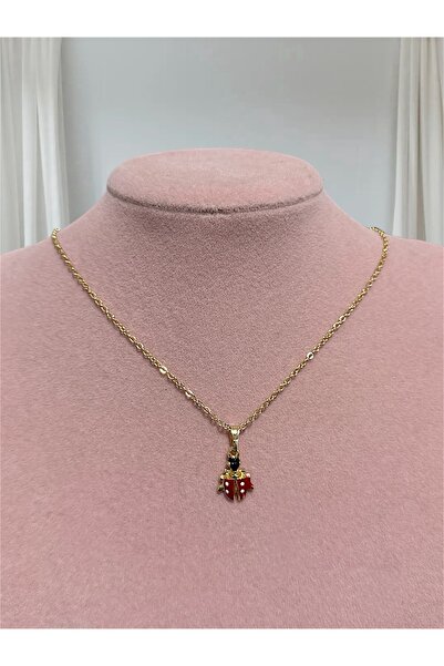 Madam Bikan مجموعة سوار وقلادة على شكل خنفساء الحظ الحمراء باللون الذهبي مكون...