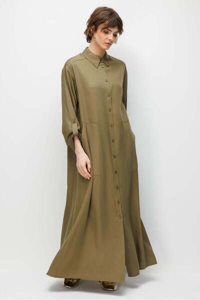 Micca %100 Doğal LyoCELL Maxi Dökümlü Soft Kumaş Zamansız Spor Kap Ferace-Haki