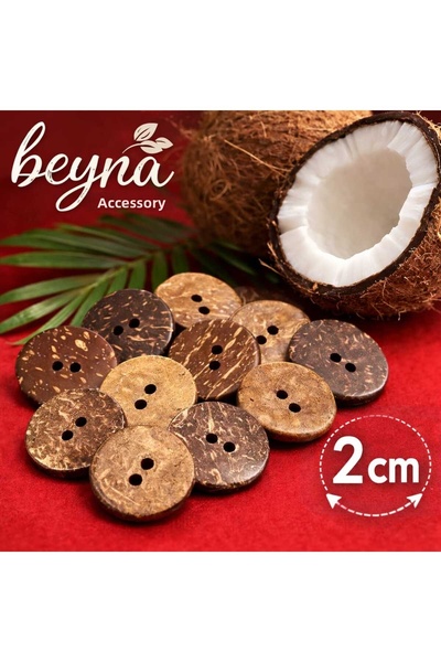 beyna aksesuar لوح خشب طبيعي 2 سم، أزرار جوز الهند، عبوة واحدة تحتوي على 10 قطع