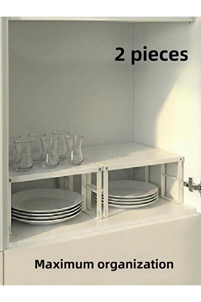Tidy Home 2 قطعة من رفوف الخزانة الداخلية لتنظيم الأطباق والأكواب، رف معدني
