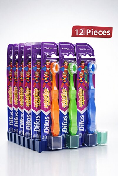 CT STONES فرشاة أسنان ديفاش كيدز للأطفال، 12 قطعة، ذات شعيرات ناعمة مع غطاء و...