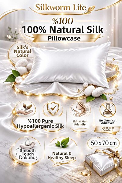 silkwormlife CULOARE ALBĂ NATURALĂ (CULOAREA MĂTASEI PE DURĂ) Față de pernă 1...