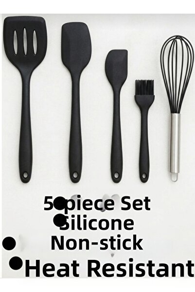 BRE HOME Silicone 5-Piece Kitchen Utensil Set – Whisk, Spatula, Brush |   Fir...