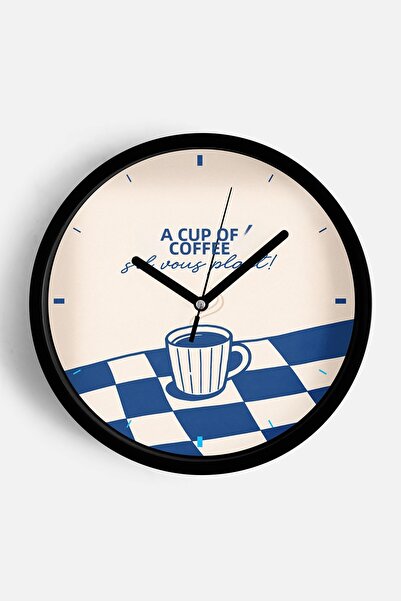 JHAAR Coffee Themed Kitchen Wall Clock - 30cm - Black Case with Glass Front -...
