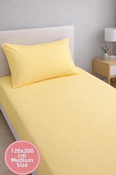 Eponj Home طقم بي إي إس ملاءة مطاطية متوسط الحجم 120×200 سم أصفر صلب