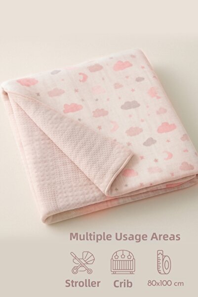 Bimotif Reversible Muslin Baby Blanket Blanket Si, 80X100 Pink (Multi-Purpose...
