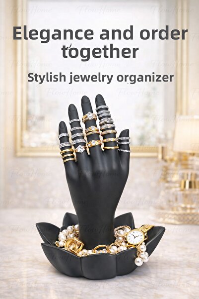 Flow Home Ring Stand Jewelry Organizer Black Hand Design Ring Organizer Deskt...