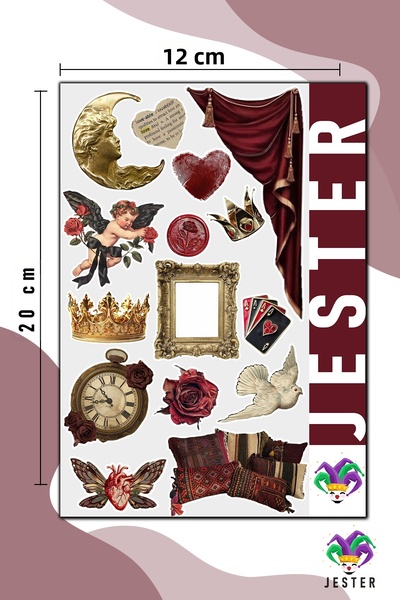 Jester ملصقات حمراء عتيقة الطراز مكونة من 4 قطع، ملصقات، دفتر يوميات، مفكرة، مخطط