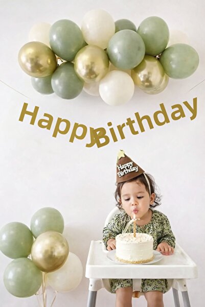 Parti dolabı 7 Mold Green, 3 Chrome Gold, 3 Sand Color Pastel Balloons Gold H...