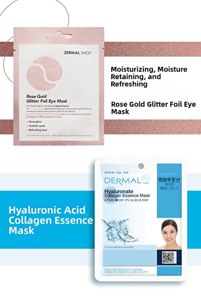 Dermal Rose Gold 3-layer Eye and Skin Care Mask Set - Hyaluronate Collagen Es...