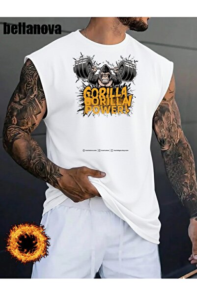 valeriae Ανδρικό λευκό εμπριμέ μπλουζάκι από βαμβάκι με λαιμόκοψη ποδηλάτου σ...