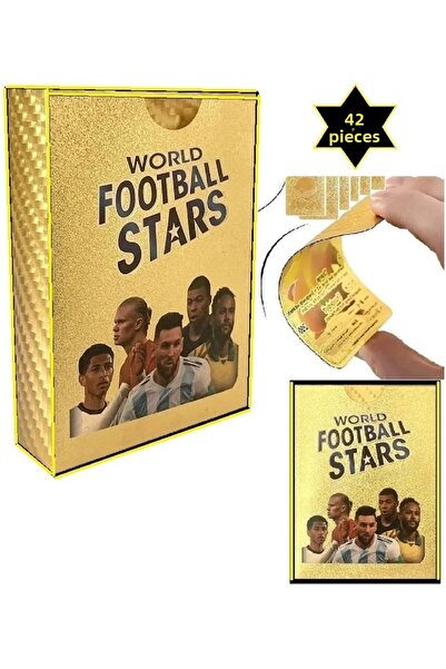 OYUNCAKSAHİLİ Football 42 Pieces Metal Flexible Card Gold 3D Size Gold Box Sn...