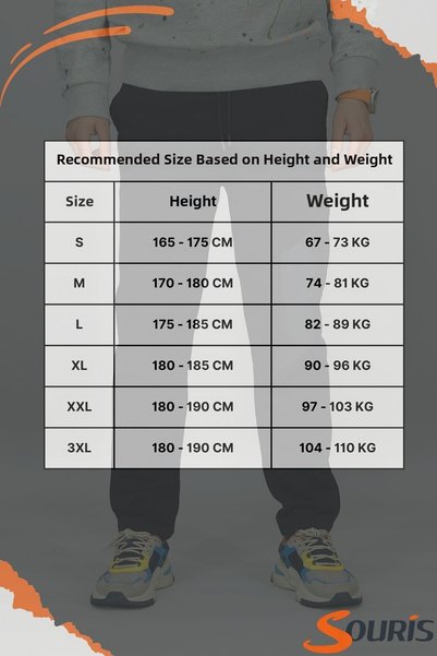 Souris Men's Black Regular Fit Jogger Pants Sweatpants with Zipper on the Side Pocketed Pack of Cotton