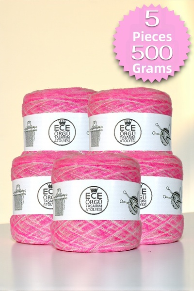 Ece Örgü Tasarım Atölyesi Roz, roz pal, gri deschis, fir de tricotat cu desig...