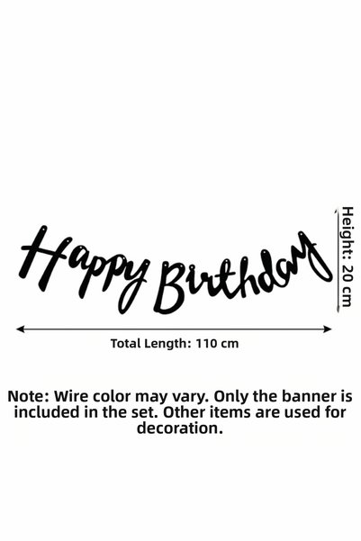 Bunloon Happy Birthday Text Banner Black Birthday Decoration 110 cm