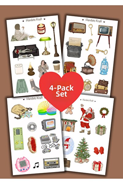 Handeto Kraft Vintage Σετ με πολλά αυτοκόλλητα, 4 αυτοκόλλητα, αυτοκόλλητα Χρ...