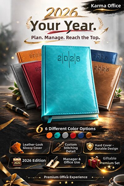 KarmaOfis مفكرة ذات مظهر جلدي فاخر باللون الفيروزي مقاس 14x20 سم - مخطط تنفيذ...