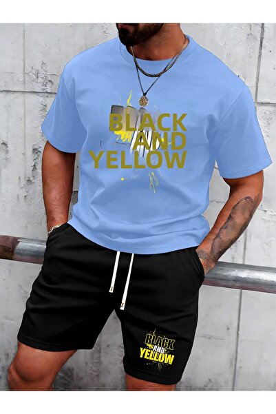 LAVİTTA Black Printed white t-shirt black shorts knitted top bottom set 2-pie...