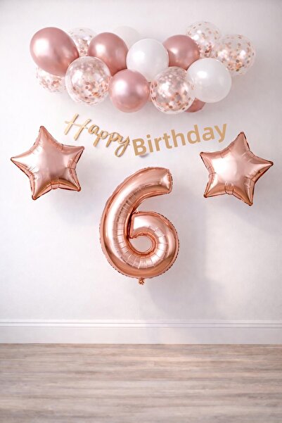 Patladı Gitti Set de sărbători pentru 6 ani Rose Gold Concept; Balon confetti...
