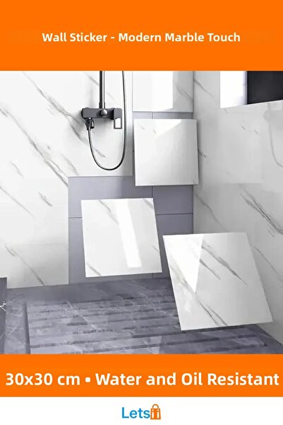 Letsii ملصق جداري من البلاستيك الألومنيوم المقاوم للماء بنمط الرخام الأبيض مق...