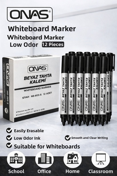 FREEDOM STOREE Onas Black Whiteboard Pen Whiteboard Marker Low Odor 12 Pieces...