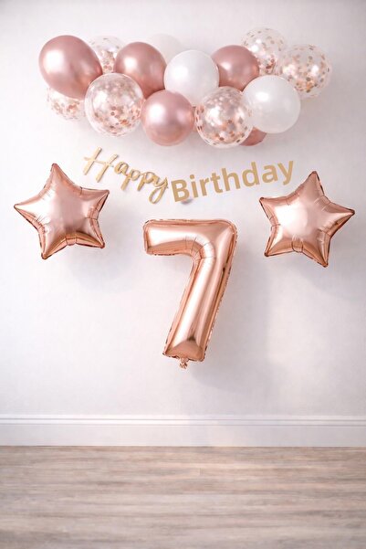 Patladı Gitti مجموعة احتفالات عيد الميلاد السابع من روز جولد كونسبت؛ بالون ذه...