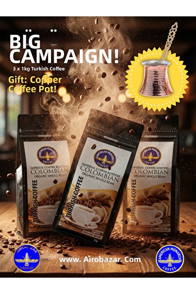 AiroBazar قهوة تركية مطحونة متوسطة التحميص 100% أرابيكا 3 × 1 كجم