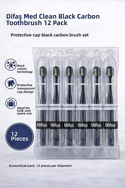 FREEDOM STOREE Difaş Med Clean Black Carbon Toothbrush 12 Pieces Black Carbon...