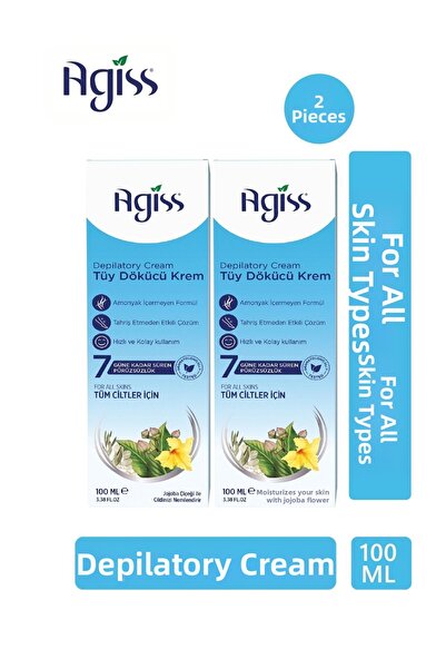 AGISS كريم إزالة الشعر لجميع أنواع البشرة 100 مل، عبوة من قطعتين