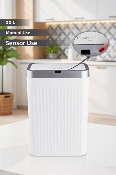 Okyanus Home 20 Lt Off-White Trash Can with Motion Sensor