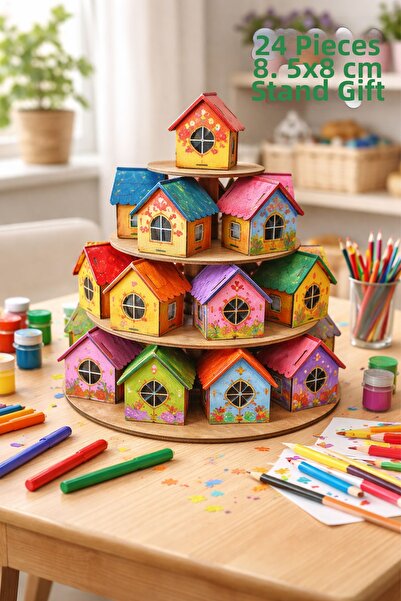 metafortoys مجموعة من 24 قطعة من المنازل الخشبية الصغيرة القابلة للطلاء - منز...