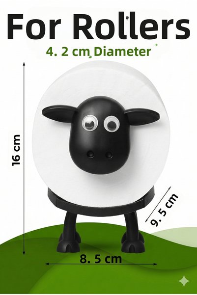 Playtronik Decorative Black Sheep Figured Toilet Paper Holder - Installation-Free Bathroom Organizer