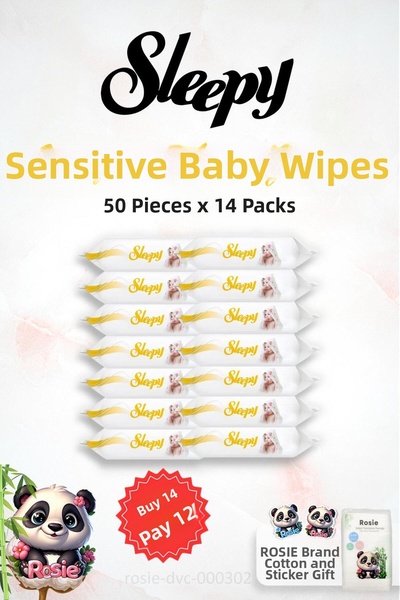 Sleepy 14 AL 12 ادفع مناديل الأطفال الرطبة الحساسة النائمة 50 قطعة وقطن روزي