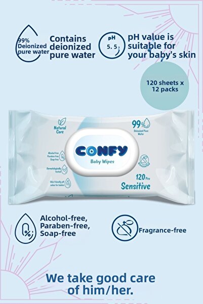 Confy مناديل مبللة خاصة للأطفال الحساسة 12x120 - 1140 ورقة