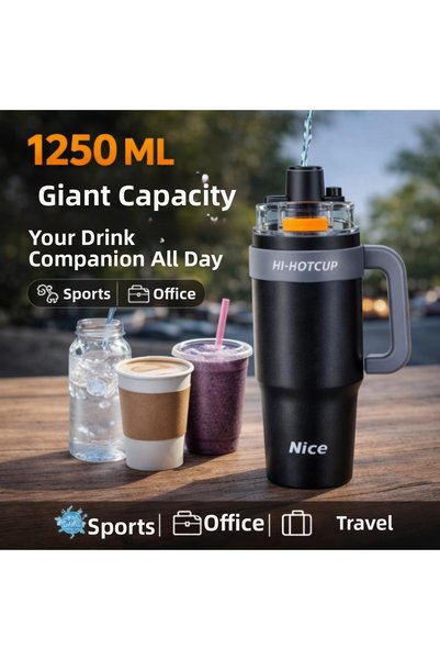 coofbe 42 oz 6 Layer Stainless Steel Thermos 1250ml Double Drinking Mode Thermos with Straw Double Layer Steel