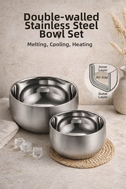 Anadolu Saray Double Walled Thermally Insulated 2-Piece Luxury Bowl Set 16 & ...