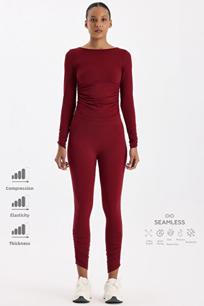 COMEUP Drawstring Cuffed Sports Leggings Scarlet Red