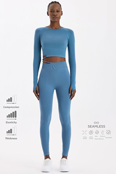 COMEUP Leggings sport cu fermoar și fereastră în talie, albastru cosmos