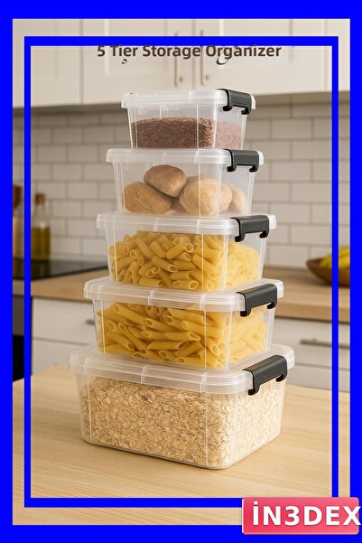 İN3DEX 5-Piece Transparent Plastic Storage Box Set Different Sizes