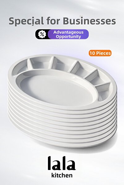 Lala Mutfak Gözde 7-Compartment Oval Breakfast Serving Plate (Set of 10) – Du...