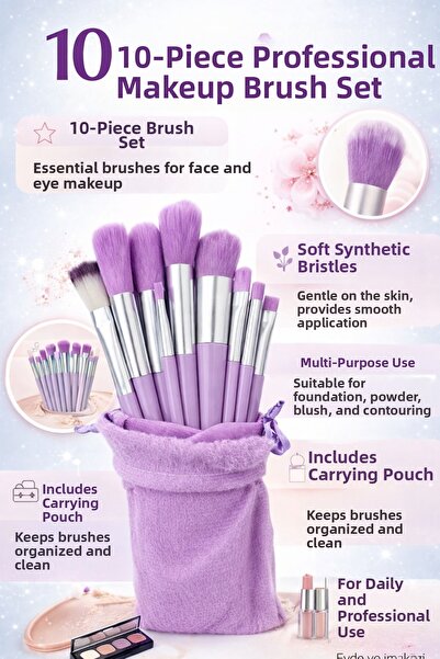 Pastelya Bagged Mor Makeup Brush Set - 10-Piece Brush Set