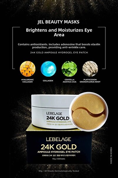 LEBELAGE قناع العين المضاد للانتفاخ والتجاعيد والتفتيح عيار 24 قيراط، رقعة ال...