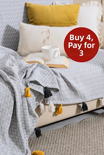 Lux Touch غطاء كرسي ماغنوليا رمادي اللون مع شراشيب 170 × 205 سم - فاخر، ذو مل...