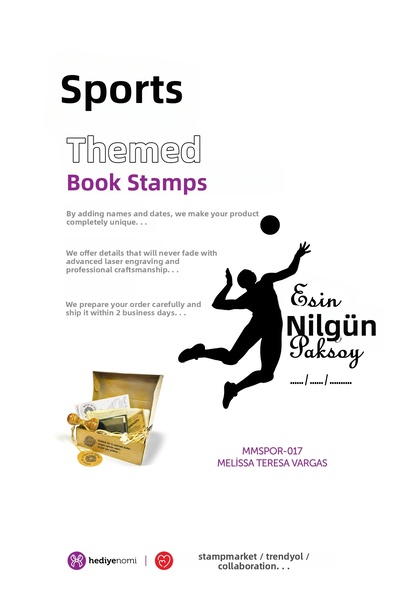 HEDİYENOMİ Mühürmarket > Volleyball Player Sports Book Seal - Ex-Libris - Boo...
