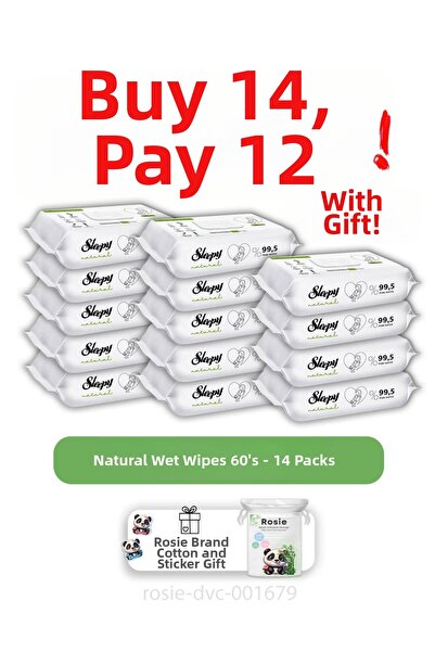 Sleepy اشتري 14 واحصل على 12 مناشف أطفال مبللة طبيعية لحديثي الولادة 60 قطعة ...