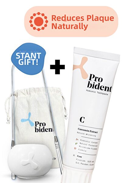 Probident معجون أسنان بروبيوتيك مع إضافة الكركم - جهاز تبييض وتنظيف اللسان