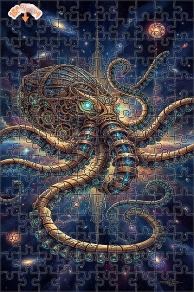 Esranın Dünyası لغز خشبي ميكانيكي على شكل وحش البحر من ستيامبانك آرت مزدوج ال...